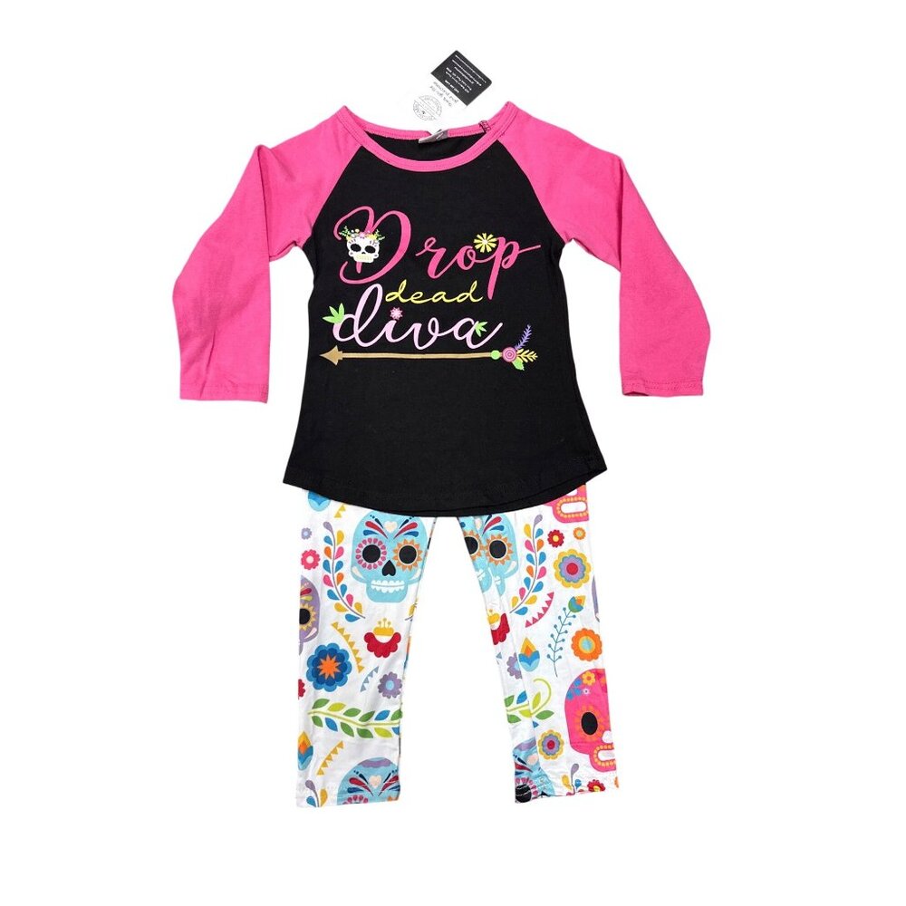 Drop Dead Diva Raglan Shirt & Skull Print Leggings Outfit 2T